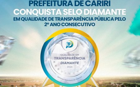 Prefeitura de Cariri do Tocantins conquista o segundo Selo Diamante de Qualidade em Transparência Pública